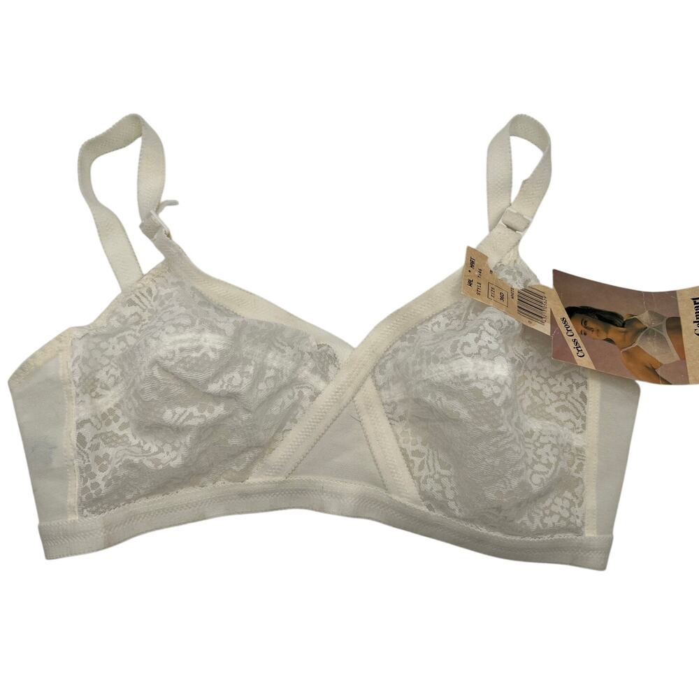 NWT 70'S VINTAGE GELMART BRA CRISS CROSS LACE STRETCH STRAP SIZE 36D WHITE